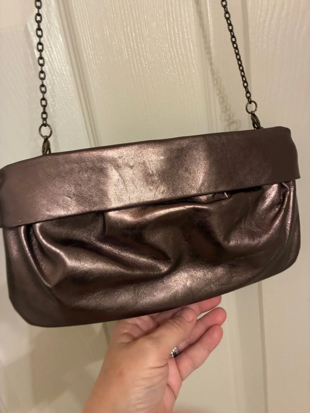 Doncaster Metallic Brown Wristlet Clutch with Chain Strap‎